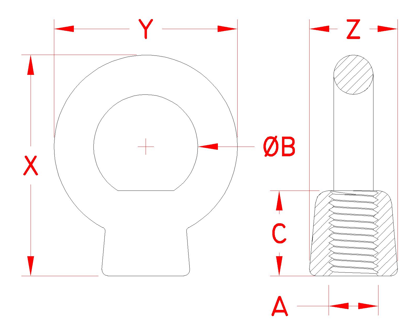 Stainless Steel Eye Nut, S0321-0, S0321-U, Line Drawing